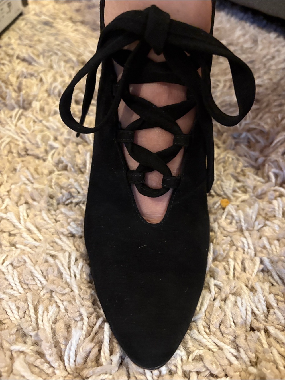 Sergio Rossi Black Suede Lace-Up Pointed Toe Flats